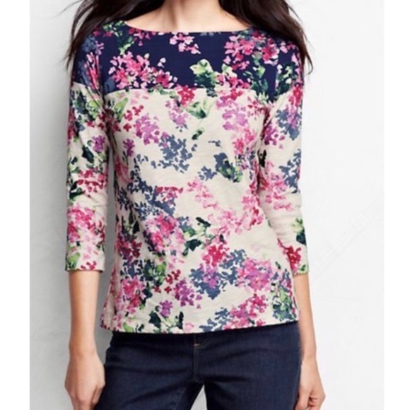 Lands' End Tops - Lands' End Floral Boatneck Cotton Top Small